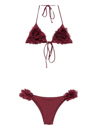 La Reveche Shayna Flower-embellished Bikini In Blue