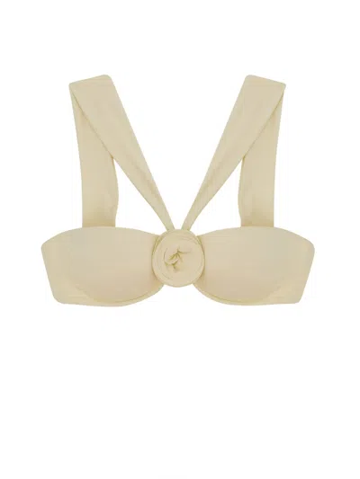 La Reveche Sahar Bandeau Bikini Top Floral Straps In Neutral