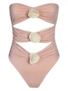 La Reveche Vesna Floral Applique One-piece Swimsuit In Quartz Rose/ivory
