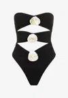 La Reveche Vesna One-piece Floral Applique Swimsuit In Black
