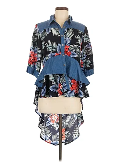 Pre-owned La Reyna Short Sleeve Blouse In Blue