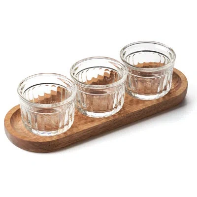 La Rochere 4 Piece Delice, Glass Jars And Wood Serving Tray In Clear