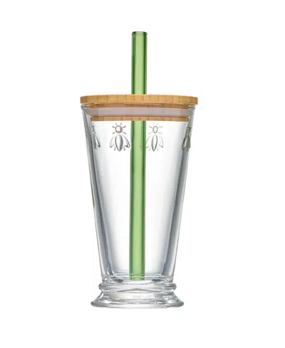 La Rochere Napoleon Bee Bubble Tea Glass With Wood Lid And Straw, 15 Oz. In Clear