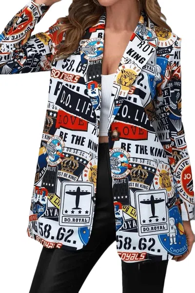 La' Ros Kendall Jet Setter Blazer In White Multi Print