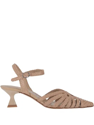 La Rose Woven Pointed Toe Sandals Buckle Detail In Brown