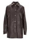 La Rose Button-up Leather Coat In Brown