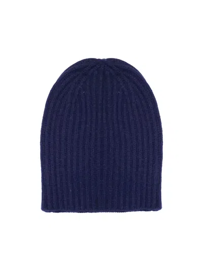 La Rose Blue Knitted Beanie Hat In Purple