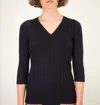 La Rose Blue V-neck Sweater Top In Blue