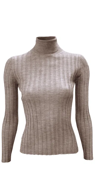La Rose Brown Turtleneck Sweater In Beige