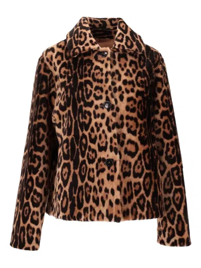 La Rose Button Leopard-print Jacket In Brown
