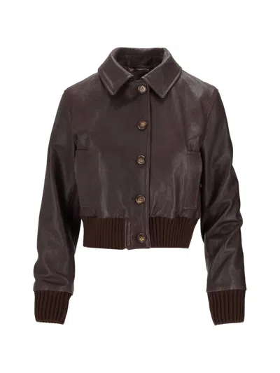 La Rose Capra Ribbed-trim Jacket In Brown