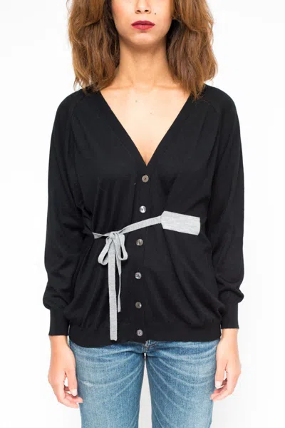La Rose Black V-neck Cardigan In Multicolor
