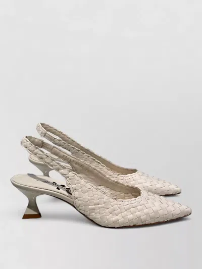 La Rose Carol Slingback Pumps Kitten Heel Woven In White
