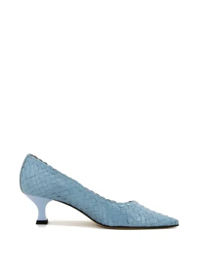 La Rose Carol Pumps Kitten Heel Pointed Toe Woven In Blue