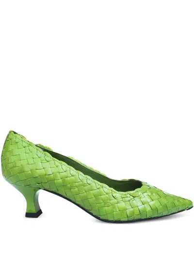 La Rose Carol Pumps Kitten Heel Pointed Toe Woven In Green