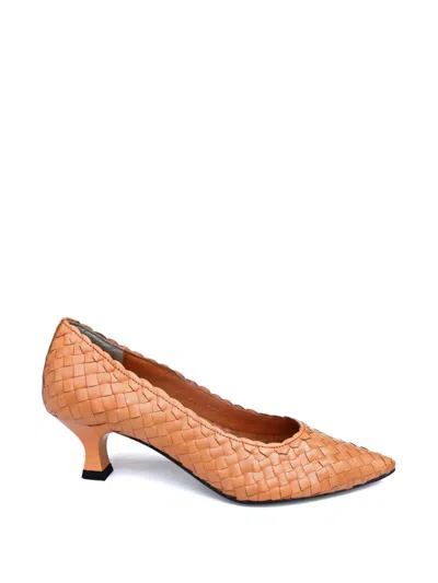 La Rose Carol Kitten Heel Pumps Woven Texture In Orange