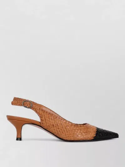 La Rose Carol Woven Slingback Kitten Heel Pumps In Orange