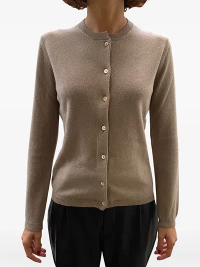 La Rose Cashmere Knit Cardigan Crew Neck Style In Neutral