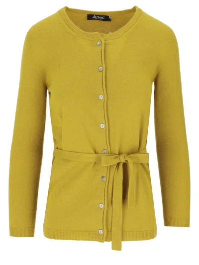 La Rose Cashmere Cardigan Coreana Lunga Con Laccetto In Yellow