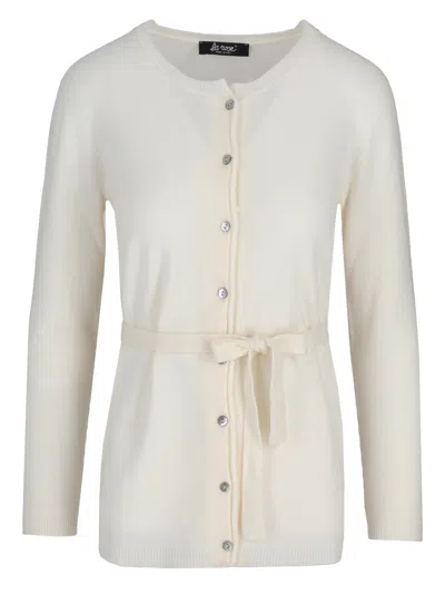 La Rose Cashmere Cardigan Coreana Lunga Con Laccetto In White