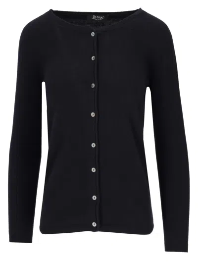 La Rose Cashmere Cardigan Coreana Lunga In Black
