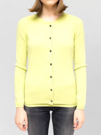 La Rose Cashmere Cardigan Crew Neck Long Sleeves In Yellow