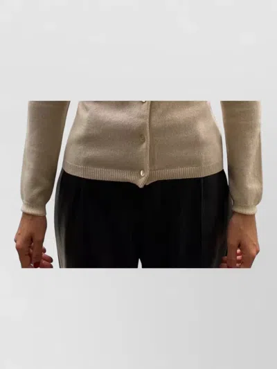 La Rose Cashmere Cardigan Crew Neck Long Sleeves In Neutral