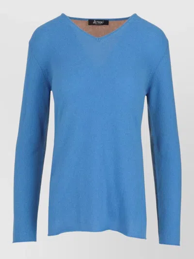 La Rose Cashmere Color Block V Neck Top In Blue
