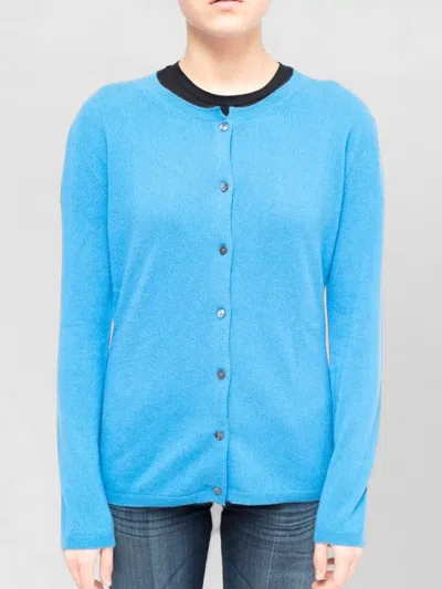 La Rose Cashmere Crew Neck Cardigan Long Sleeves In Blue