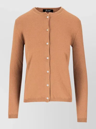 La Rose Cashmere Crew Neck Cardigan Long Sleeves In Brown