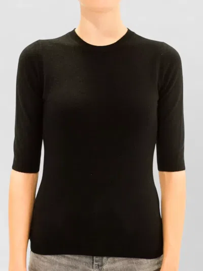 La Rose Cashmere Crew Neck Knit Short Sleeve Sweater In Black