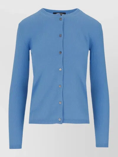 La Rose Cashmere Crew Neck Sweater Long Sleeves In Blue