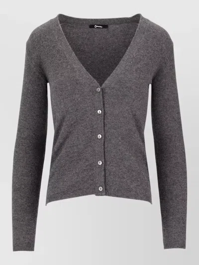 La Rose Cashmere Crop Cardigan Long Sleeve V Neck In Gray