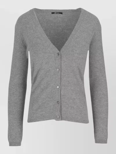 La Rose Cashmere Cropped Cardigan V Neck Long Sleeves In Gray