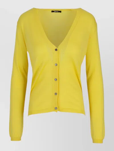 La Rose Cashmere Cropped V Neck Cardigan Knit In Yellow