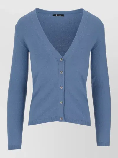 La Rose Cashmere Cropped V Neck Cardigan Top In Blue
