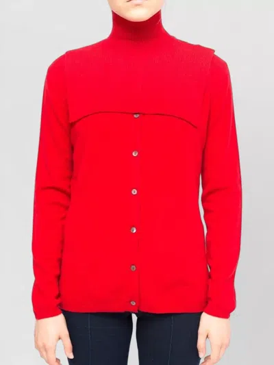 La Rose Cashmere Jabot Turtleneck Top Long Sleeves In Red