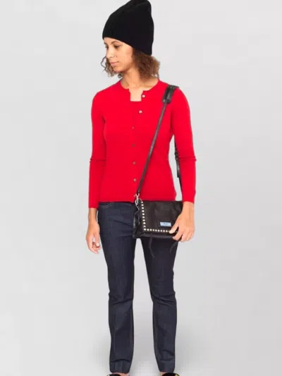 La Rose Cashmere Knit Cardigan Crew Neck In Red