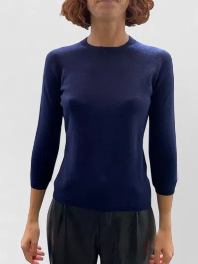 La Rose Cashmere Knit Top Three Quarter Sleeves In Blue