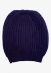 La Rose Cashmere Ribbed Beanie In Blue