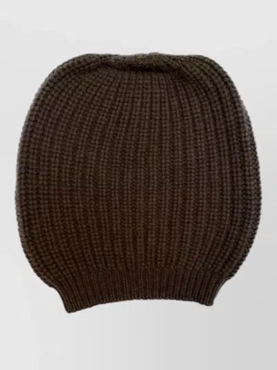 La Rose Cashmere Ribbed Beanie Hat Stretch Fit