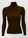 La Rose Cashmere Silk Ribbed Turtleneck Long Sleeve In Brown