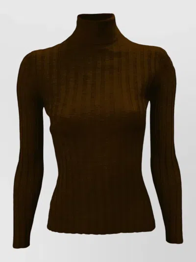 LA ROSE CASHMERE SILK RIBBED TURTLENECK LONG SLEEVE