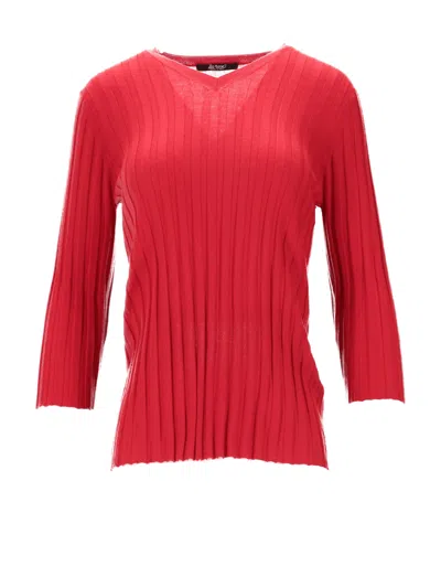 La Rose Collo A V Cashmere+seta In Red