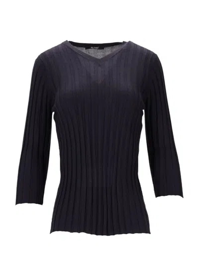 La Rose Collo A V Cashmere+seta In Black