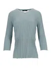 La Rose Collo A V Cashmere+seta In Blue
