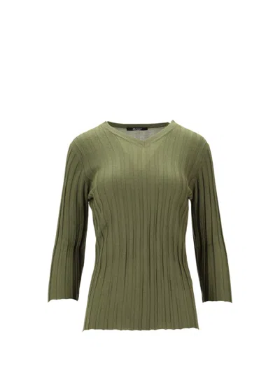 La Rose Collo A V Cashmere+seta In Green