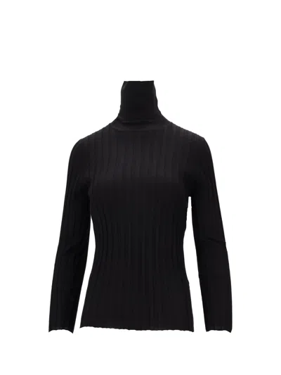 La Rose Collo Alto Cashmere+seta In Black