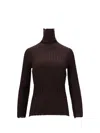La Rose Turtleneck Ribbed Sweater In Brown