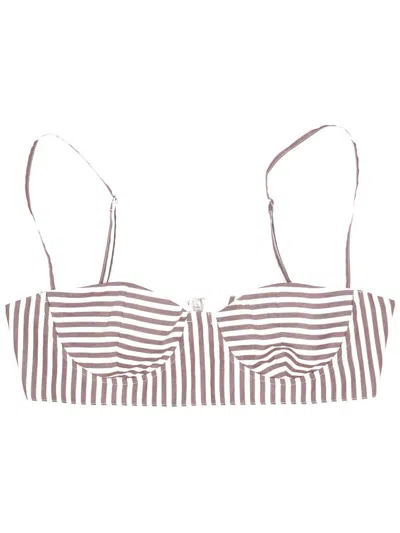 La Rose Cotton Bralette In Brown Stripes